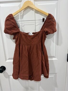 Princess Polly Rust Brown Textured Puff-Sleeve Jumpsuit Romper